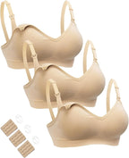 HOFISH Maternity Nursing Bras for Breastfeeding, 3 Pack Pregnancy Deep V Neck Wireless Bra with Extenders & Clips