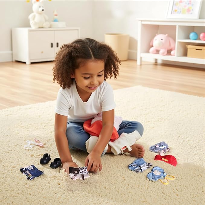 Clothes for 6.7in/17cm Doll, Set of 4 Cute Doll Accessories Includes Doll Hat+T-Shirt+Bib Pants+Shoes Set Premium Fashion Outfit for Collectors Unique Gift (6 Sets)