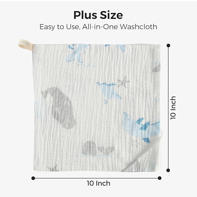 Momcozy Soft & Absorbent Baby Washcloths - 4 Layer Design| Medium Thickness| Premium Cotton for Newborns' Skin-Great for Bathing, Wiping & on-The-go Use, Shower Gift and Essential(5 Pack, 10x10 inch)