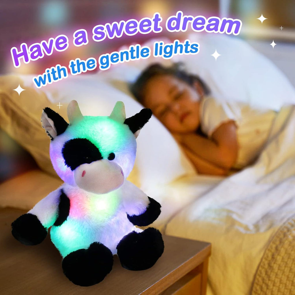 Glow Guards Light up Cow Stuffed Animal Adorable Glow Soft Farm Animal Plush Toy with LED Night Lights Birthday Christmas Children's Day Gifts for Toddler Kids, 15''