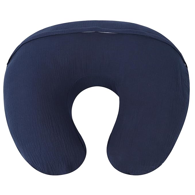 Onacosht Muslin Nursing Pillow Cover Soft 100% Cotton Feeding Pillow Slipcover Fits Standard Infant Nursing Pillow for Baby Boy and Girl, Navy Blue