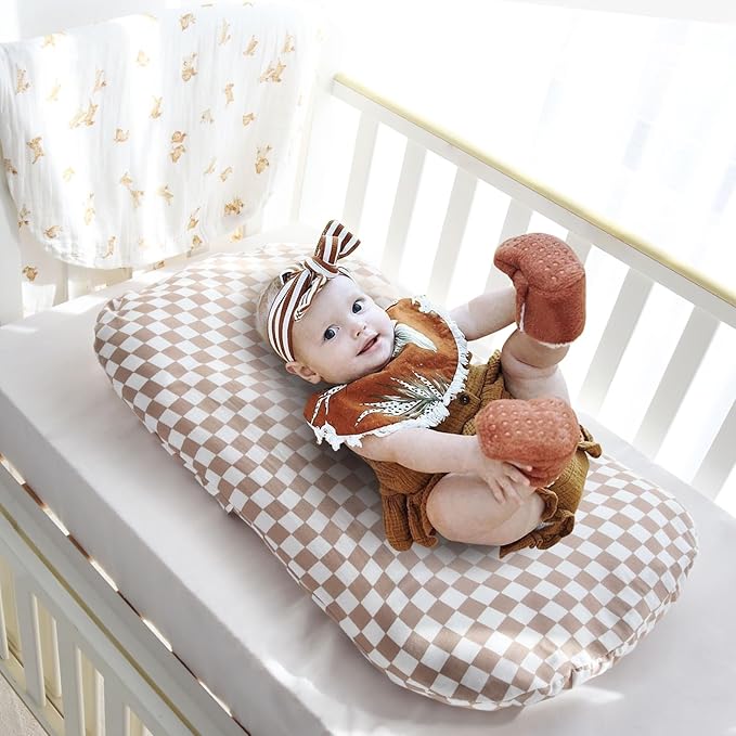 LifeTree Muslin Baby Lounger Cover, Newborn Slipcover Lounger Cover for Boys Girls Infant, Soft 70% Viscose from Bamboo and 30% Cotton, Cover Only, Checkered Pattern