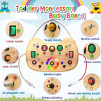 Montessori Busy Board for Baby, Busy Board for Toddlers Toys, Wooden Autism Sensory Toys with Animal Cards, Dinosaur Stickers, Toddler Educational Activity Travel Toys for Boys and Girls 1+