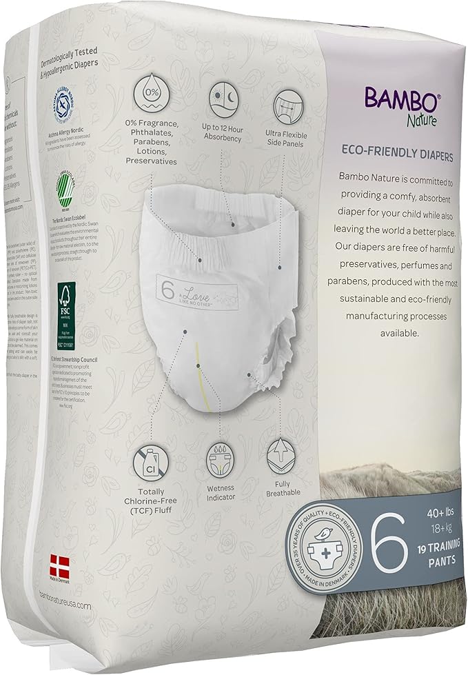 Bambo Nature Hypoallergenic Training Pants, Premium Eco-Labeled Training Pants, Totally Chlorine-Free, Skin Friendly - Size 6 (57 Count)