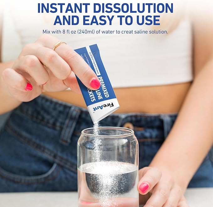 FireAnt 100 Saline Packets and 16 Pack Silicone Saline Pods Refills Set, Compatible with Navage Nasal Care — Includes 100 Count Salt Packets Sinus Rinse + 16 Reusable Salt Pads in White & Blue