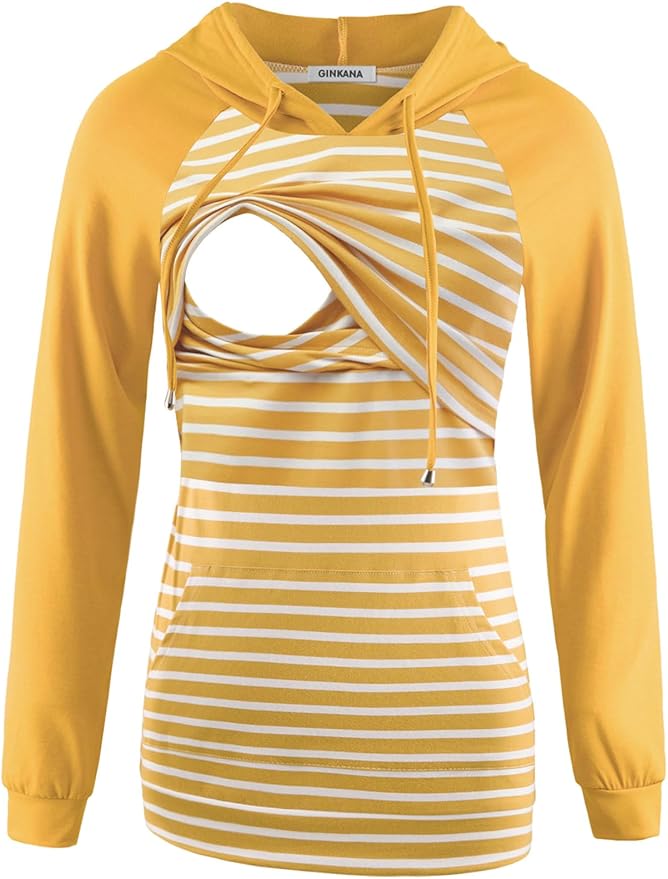 GINKANA Women's Nursing Hoodie Sweatshirt Long Sleeves Breastfeeding Maternity Tops Casual Clothes
