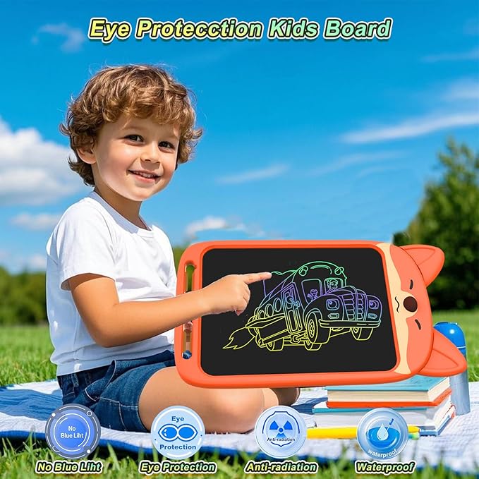 LCD Writing Tablet 10 Inch, Doodle Board Toy, Cute Fox Drawing Pad for Kids Ages 2-6 - Educational Gift for Christmas & Birthday (Fox)