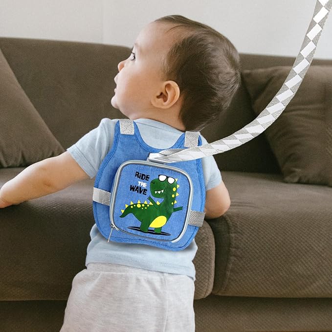 Toddler Harness Leash+ Anti Lost Wrist Link, Accmor Cute Dinosaur Kids Harness with Leash, Foldable Child Leash Baby Walking Wristband Assistant Strap Belt for Parent Boys Outdoor Activity