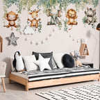 Jungle Animal Wall Decals,Jungle Animals Monkey Elephants, Lions, Zebras, Giraffes Vine Leaves Wall Stickers,Zoo Sticker for Kids Baby Boys Room Nursery Bedroom Playroom Home Decoration.