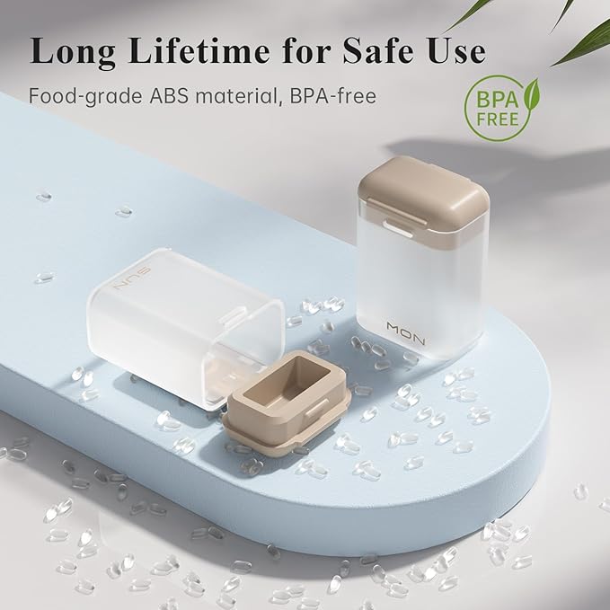 Weekly Pill Organizer Magnetic, Removable Pill Box 7 Day 1 Time a Day, Large Pill Case Travel, Week Once Daily Medication Dispenser, Medicine Container Holder for Supplement Vitamin, Brown