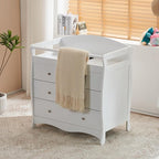 Karl home Changing Table Dresser Baby Diaper Changing Station Infant Nursing Table with 3 Drawers, Safety Rail & Strap for Bedroom, Nursery, White