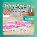 Sukuos AM PM Weekly Pill Organizer 7 Day, 2 Times A Day Medicine Pill Box with Easy Push Button, BPA Free Vitamin Cases for Fish Oil/Supplements, Easy to Clean (Purple&Pink)