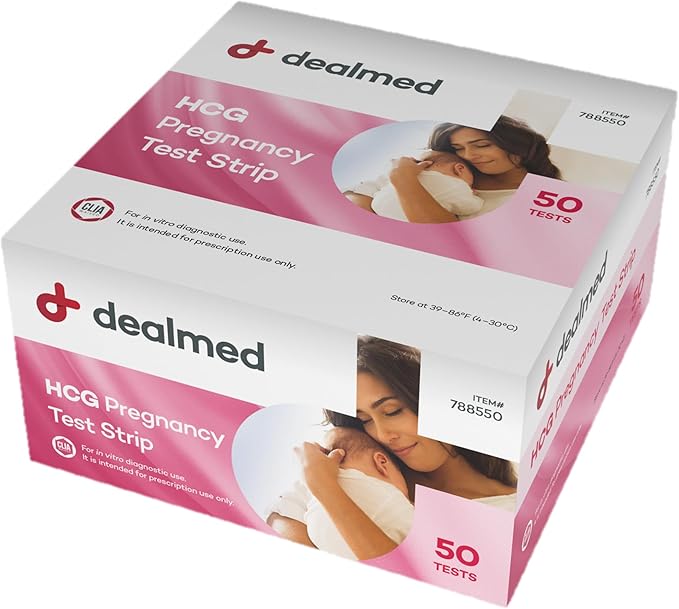 Dealmed HCG Pregnancy Test Strips - Rapid One Step, CLIA-Waived, Easy to Use - 50 Count