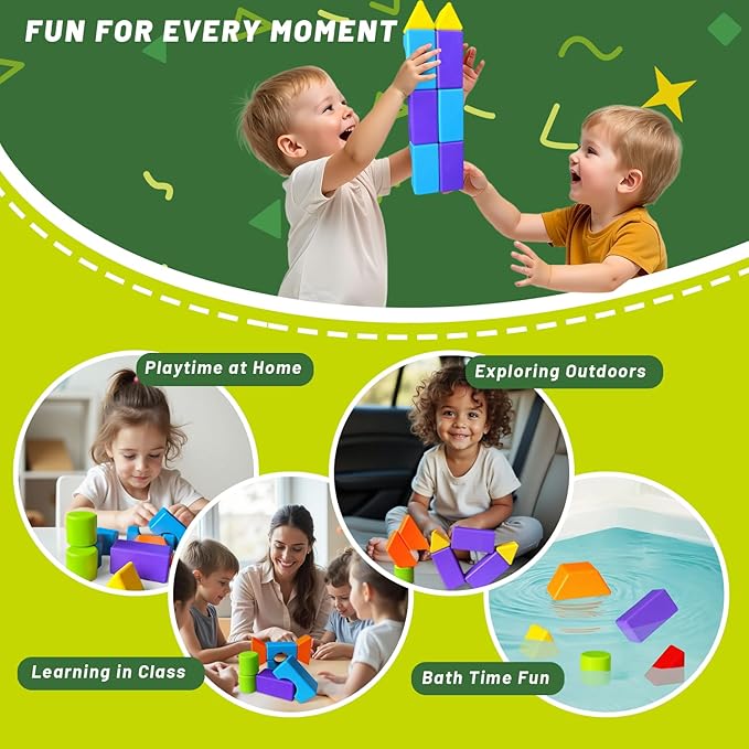 Magnetic Stacking Blocks for Kids, 1.65 Inch Large Magnetic Cubes & 8 Shapes, 20 PCS Magnet Toys, Montessori & Sensory Building Toys for Boys & Girls Ages 3+