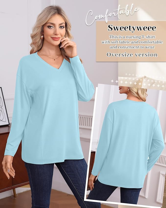 3 Pack Women's Oversize Nursing Shirts for Breastfeeding with Hidden Zippers Loose Fit Long Sleeve Maternity Tops