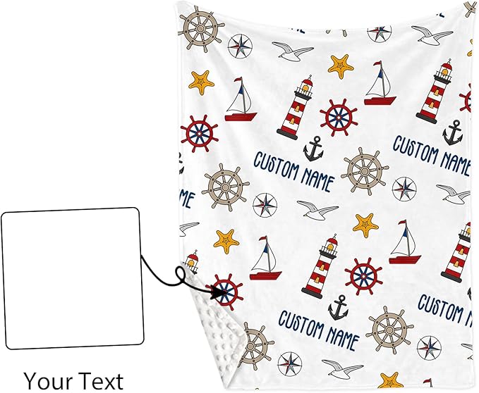 Personalized Baby Crib Bedding Set, Custom Name Lighthouse Theme Nursery Bedding Set 3 Pcs, Baby Blanket Fitted Crib Sheet Changing Pad Cover, Personalized Nursery Decor Gift for Newborns Boys