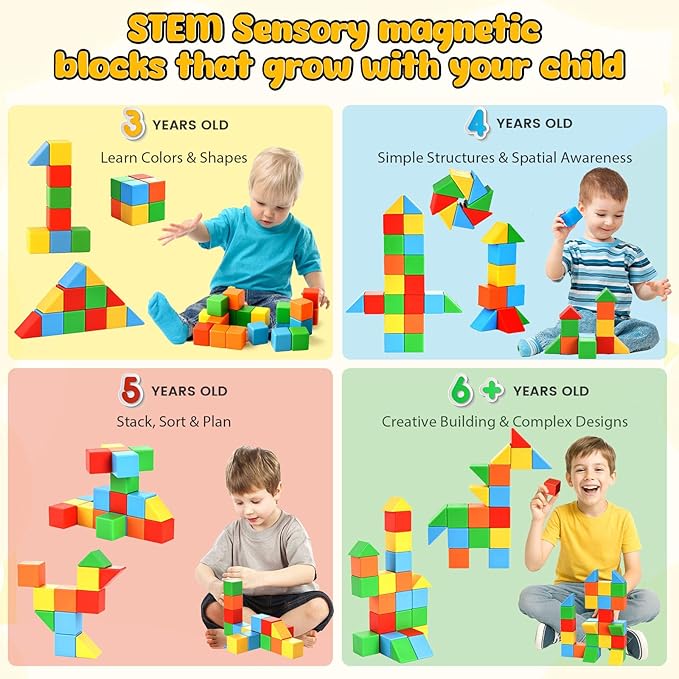LovesTown 28 PCS Magnetic Blocks for Kids, Magnegtic Building Cubes for Toddler Preschool Montessori Educational STEM Toys for Boys Girls Ages 3 4 5 6 7 8