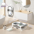Collapsible Baby Bathtub for Newborn to Toddler (0-18 Month) - Portable Baby Bath Tub for Travel, Newborn Bathtub with Soft Towel and Floating Cushion (Gray)