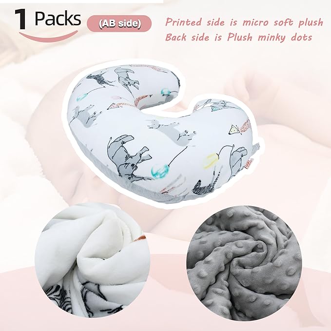 LAT Nursing Pillow for Breastfeeding with Removable Minky Cover,Ergonomic Breast Feeding Pillows for Mom and Baby,Machine Washable(Gray+Elephant)