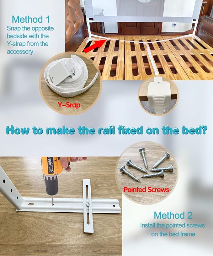 MBQMBSS 52'' Bed Rail for Toddlers, Baby Bed Guard Rails - Fit for Wide Side of Full Size Bed, Extra Tall Safety Bedrails for Kids, Adjustable Height, with Extra Y-Shaped Reinforcement Strap