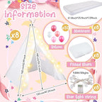 8 Pack Sleepover Tent for Girls Party,Teepee Tent for Kids Slumber Party Bulk with Light String,Air Mattress,Fitted Sheet,Washable Natural Cotton Toddler Teepee Indoor Outdoor(White)