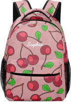 Ripe Red Cherry Custom Kids Backpack 16.5 Inch for Boy Girl, Personalized Waterproof Child School Travel Bag with Name