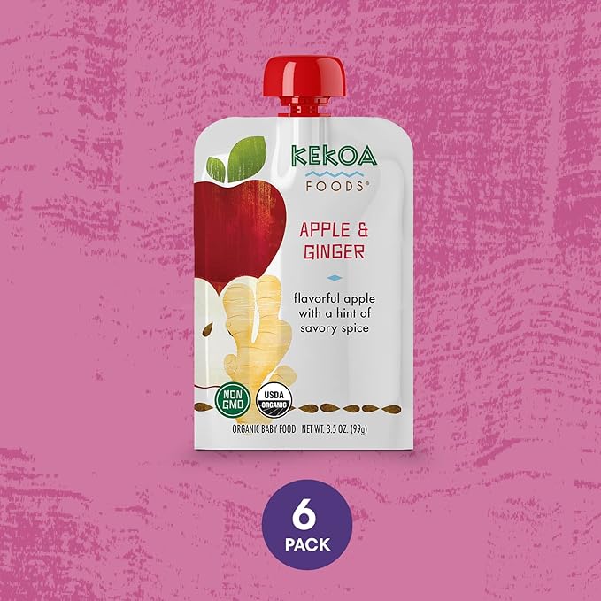 Kekoa Foods 100% USDA Certified-Organic Vegetarian Baby Food Puree Starter Packs: Gluten-Free, Vegan 3.5 oz Squeeze Pouches (12 Pack) | Apple Ginger, Squash & Kale w/Turmeric | High Fiber & Vitamins