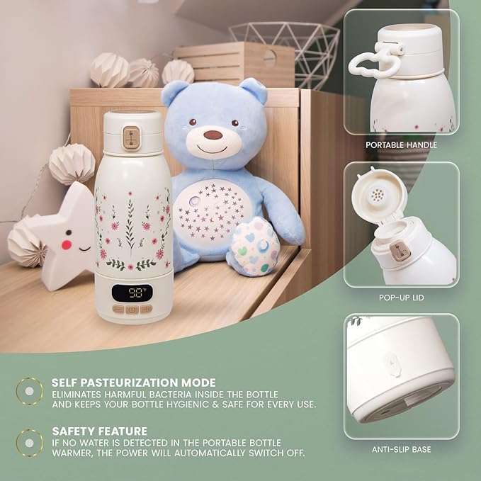 Portable Bottle Warmer for Travel 17oz Capacity - Fast Heating for Milk & Water, Portable Milk Warmer Suitable for Baby Outdoor, Airplane, and Car - Long Battery Life & Fast Charging