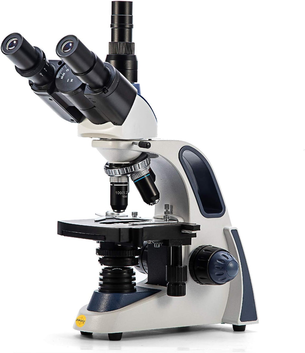 SWIFT Compound trinocular Microscope, 40X-2500X Digital Lab trinocular Compound LED Microscope with 3MP USB Camera and Slides,Mechanical Stage