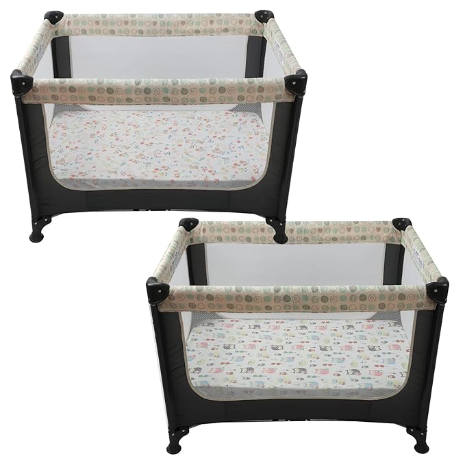 Onacosht Pack n Play Fitted Sheets for Baby Girl 2 Pack Set Soft Jersey Knit Sheets for Mini Crib Mattress and Playard Mattress, Rabbit Floral and Owl Printing