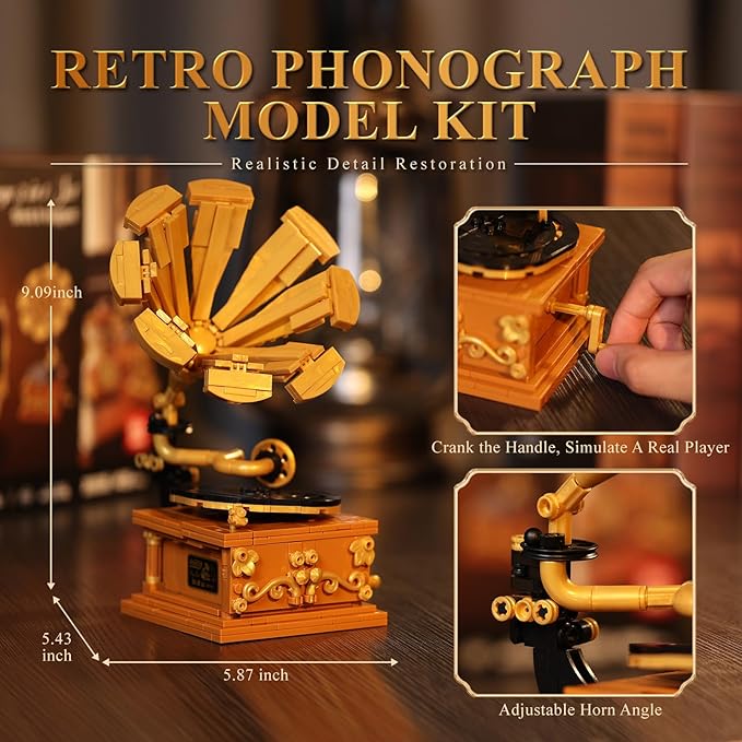 JMBricklayer Camera Telephone Record Player Building Block Sets for Adults, Retro 3 in 1 Set Building Toy 20039, Vintage Display Model Kit for Office Room Decor Collectible Gift for Adult Men Kids 14+