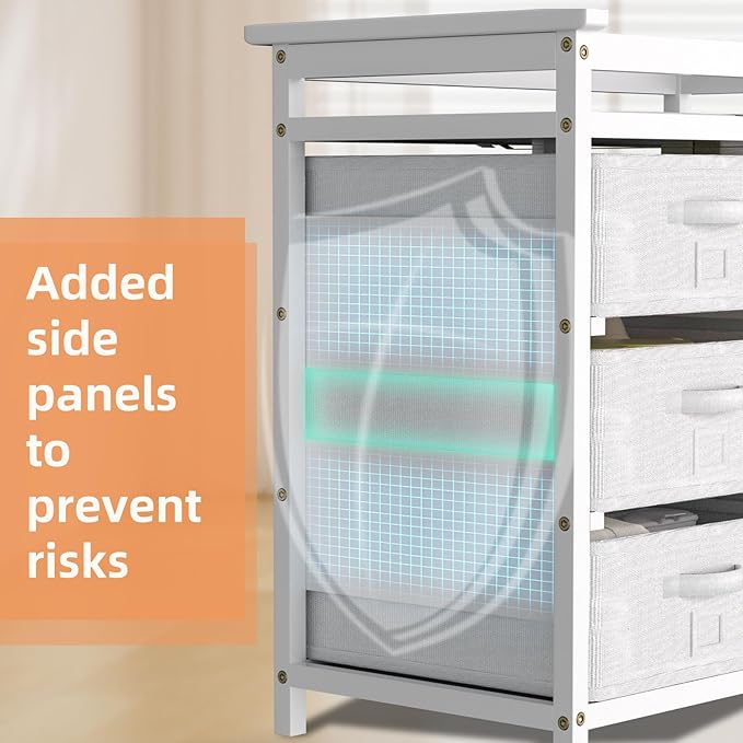 Glaf Baby Changing Table Dresser with 6 Storage Drawers and Pad, Diaper Changing Station Multifunctional Nursery Changing Table for Newborn Baby and Infant(White)