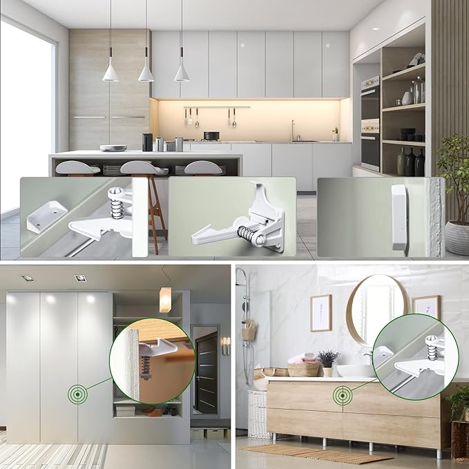 Tuanse 30 Pcs Cabinet Locks Invisible Safety Drawer Latches with Screws Self Adhesive Cabinet Drawer Locks for Home Kitchen Furniture Door Latches(White)