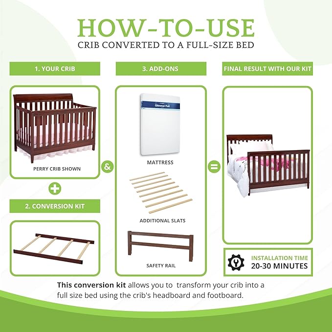 Full-Size Conversion Kit Bed Rails Compatible with Delta Children Convertible Cribs - Solid Wood Rail #0050 - Toddler & Adult Bed Rail for Full-Size Beds - Baby Furniture (Black Cherry Espresso-607)