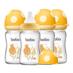 YOHKOH Natural Glass Baby Bottle with Natural Response Nipple, Newborn Anti-Colic Baby Bottles, Wide Neck Mushroom Cap Baby Bottle, Clear (Yellow, (5.4oz (Pack of 4))