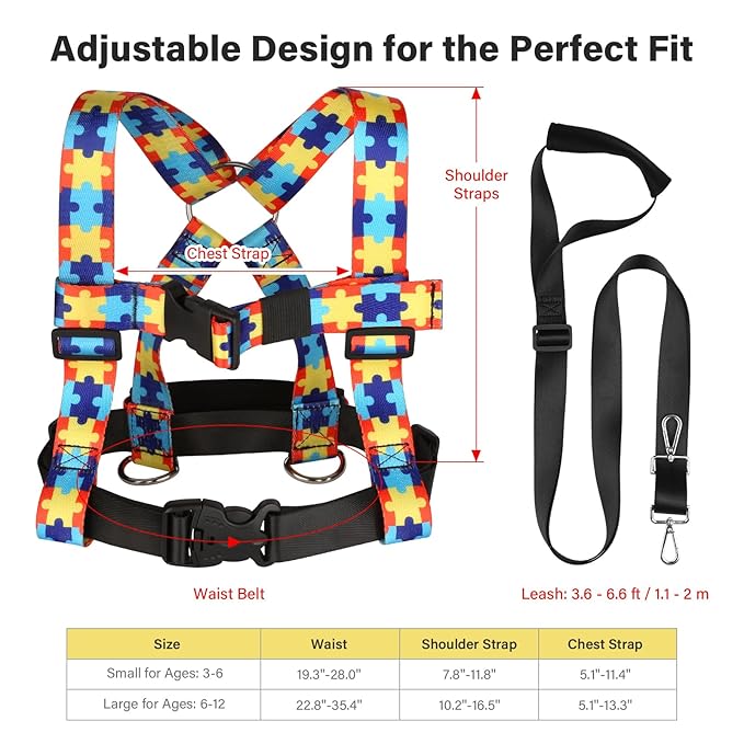 Safety Harness Leash for Kids with Autism, Special Needs and Older Children Ages 6-12 | Adjustable Teens Walking Harness with Grab Handle and Tether | Keep Active ADHD/ASD Autistic Kids Safe