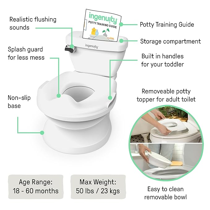 Summer Infant by Ingenuity My Size Potty Pro in White, Toddler Potty Training Toilet, Lifelike Flushing Sound, for Ages 18 Months+, Up to 50 Pounds