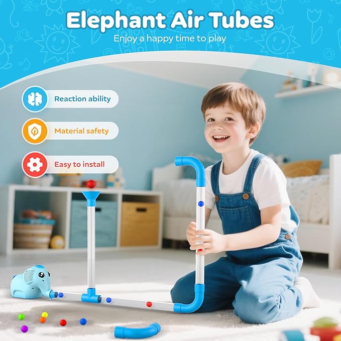 STEM Air-Powered Building Toys for Kids Ages 3 4 5 6 7 8+– Educational Air Tubes Toy& Turbine Set with 30 Foam Balls – Rechargeable Construction Kit for Boys & Girls – Fun Science Gift for Teens