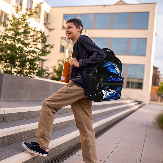 Space Planet Spaceship Backpack For Kids School Boys Girls Astronaut Planet Galaxy Lightweight Waterproof Ergonomic Bacakpack For Age 5-6 6-8 8-12 School Book Bag Daypack Outdoor Adventure