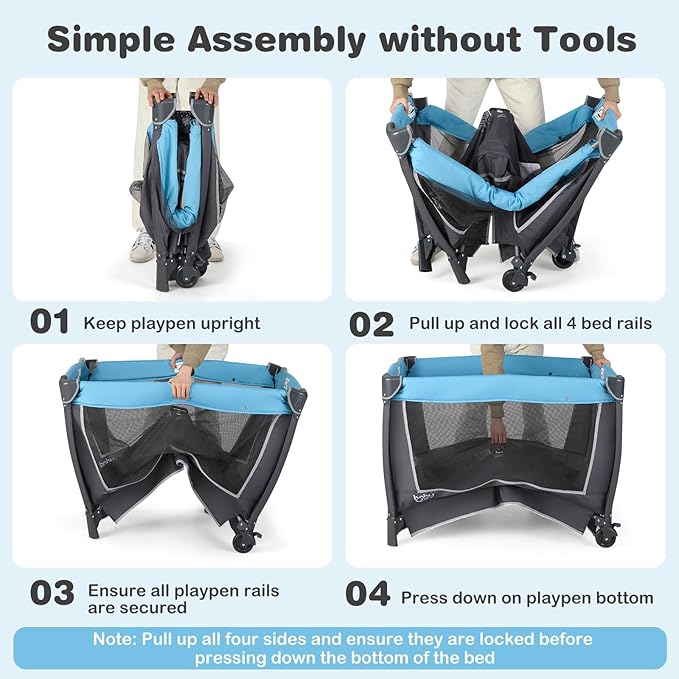 BABY JOY 5 in 1 Pack and Play, Portable Nursery Center Baby Playard w/Bassinet & Diaper Changing Table, Infant Bassinet Activity Center with Toys, Music, Oxford Bag for Toddlers (Royal Blue, Classic)