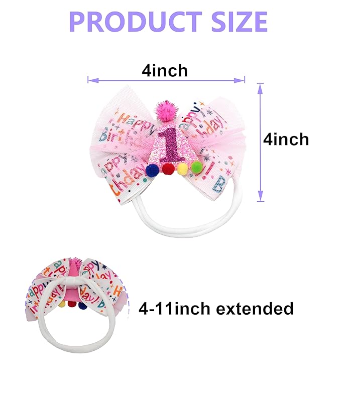 Birthday Hair Bow for Baby Girls 1 2 3 4 5 6 Years Sprinkle Decorations Party Hair Accessories Headband for First 1st Birthday Confetti Ice Cream