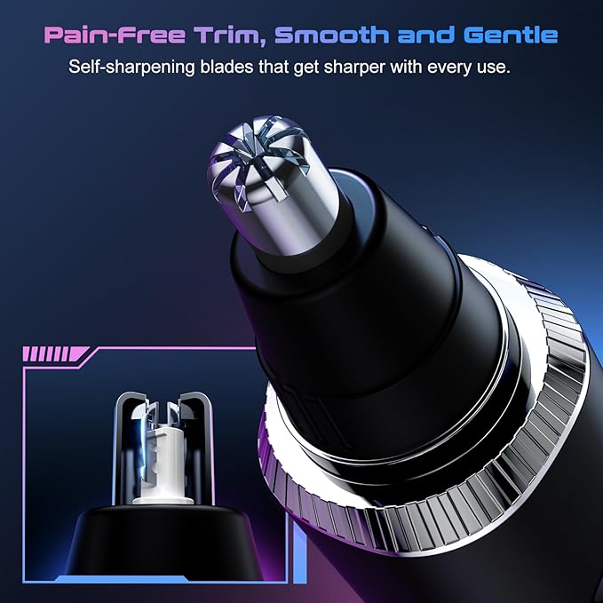 Nose Hair Trimmer for Men and Women, USB Rechargeable Electric Facial and Ear Hair Remover with LED Display, Dual-Edge Blades for Smooth, Painless Eyebrow Grooming (Black)