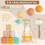 Baby Toys 6-12 Months Montessori Toys for Babies 9 Months,Wooden Musical Instruments Toy Stacking Building Blocks,Infant Teething Toys Sensory Balls,Xylophone,Birthday Gift for Toddlers 1+ Year Old