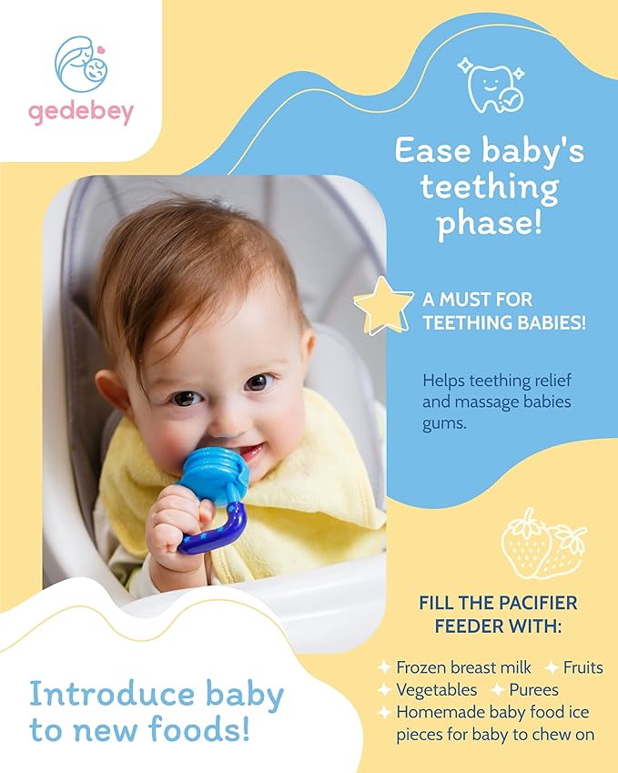 Baby Food Feeder/Fruit Feeder Pacifier Nibbler (2 Pack) - Infant Teething Toys | Silicone Feeder Baby | Mesh teethers for Babies | Baby Feeding Essentials | Frozen Breastmilk Teether (Blue&Pink)
