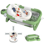 Collapsible Baby Bathtub for Newborn to Toddler (0-24 Months), Portable Baby Bath Tub for Travel, Newborn Bathtub with Soft and Supportive Cushion (Astronaut-Green)