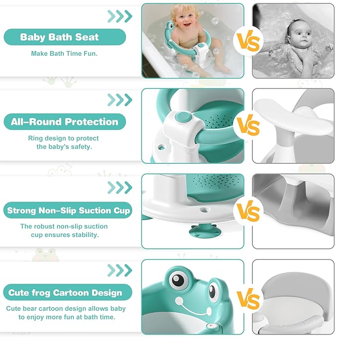 Baby Bath Seat for Babies 6 Months & up Non-Slip Toddler Bath Seats for Sitting Up Infant Bathtub Chair with Suction Cups and Soft Cushion for Baby Shower Tub Seat