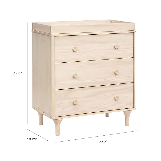 babyletto Lolly Changing Table Dresser Combo w/Removable Tray - GREENGUARD Gold Certified 3 Drawer Baby Dresser with Changing Table Top - Easy to Assemble Diaper Station for Nursery, Washed Natural