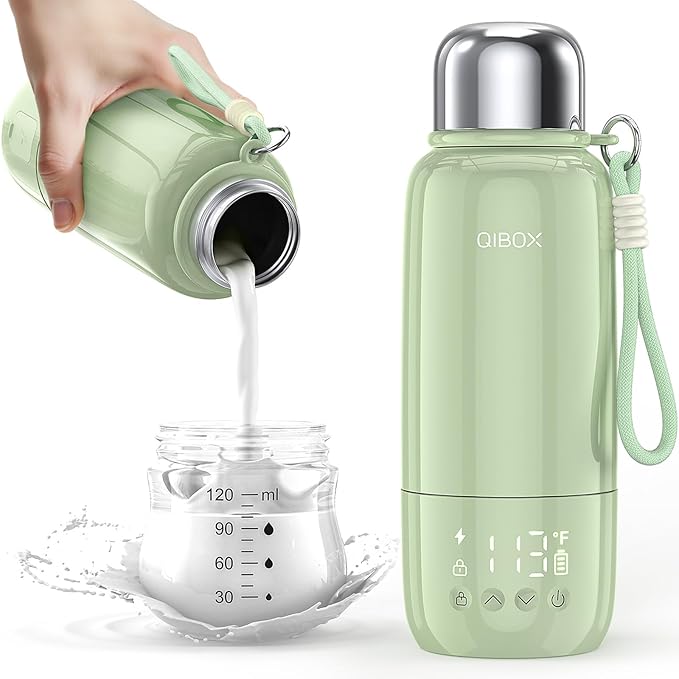 QIBOX Portable Bottle Warmer for Travel - 3Min Fast Heating of Breast Milk and Formula, 36W Fast Charge, 17 Ounces Large Capacity, Baby Bottle Warmer On The Go for Outdoor Airplane and Car