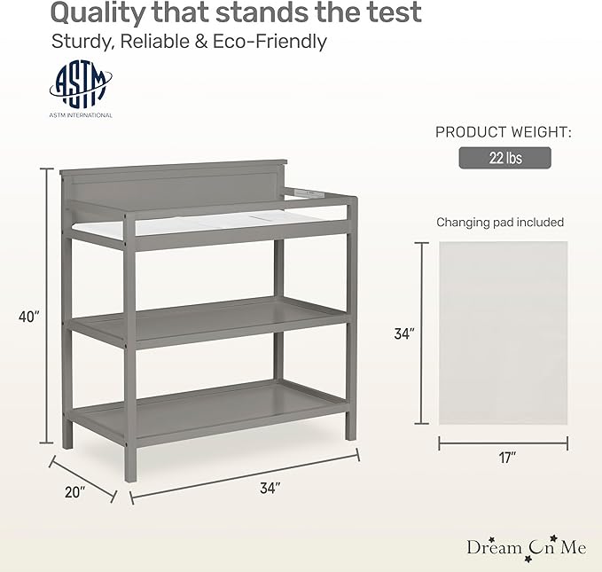 Dream On Me Jax Universal Changing table, Storm Grey