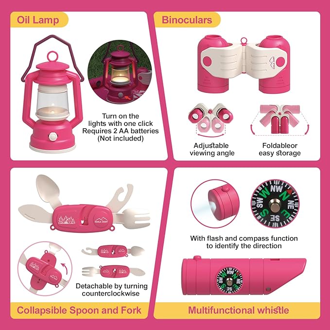 Kids Camping Set – an Outdoor Campfire Toy Set Featuring a Tent, Oil lamp, Stove, and More,Gift Idea for Girls Age 3+ Year Old Birthday Christmas